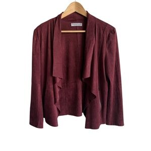 Bagatelle Collection Jacket Women's Medium Red Wine Draped Open Front Faux Suede